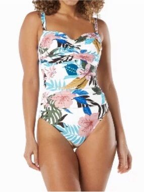 Coco Reef Tropical Swim One Piece Ruched 40DD  XL Supportive Bathing suit